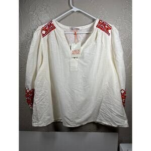 Knox Rose Top Peasant Balloon Sleeve Ivory Cotton‎ Boho Womens Size Medium